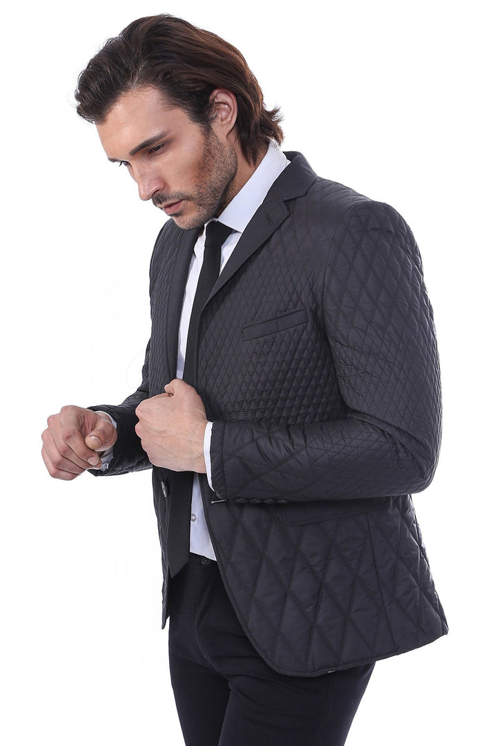 WSS 3 Pockets 2 Button Quilted Coat Jacket Black Short Coat- - Singen