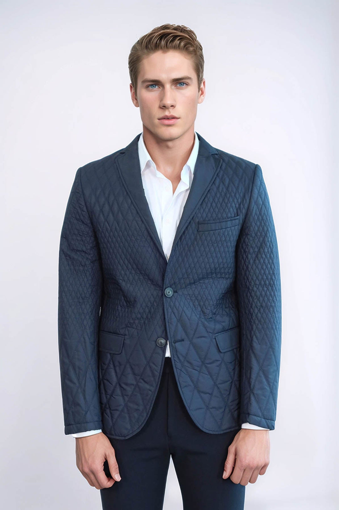 WSS Slim Fit Navy Blue Quilted Blazer  - Marana