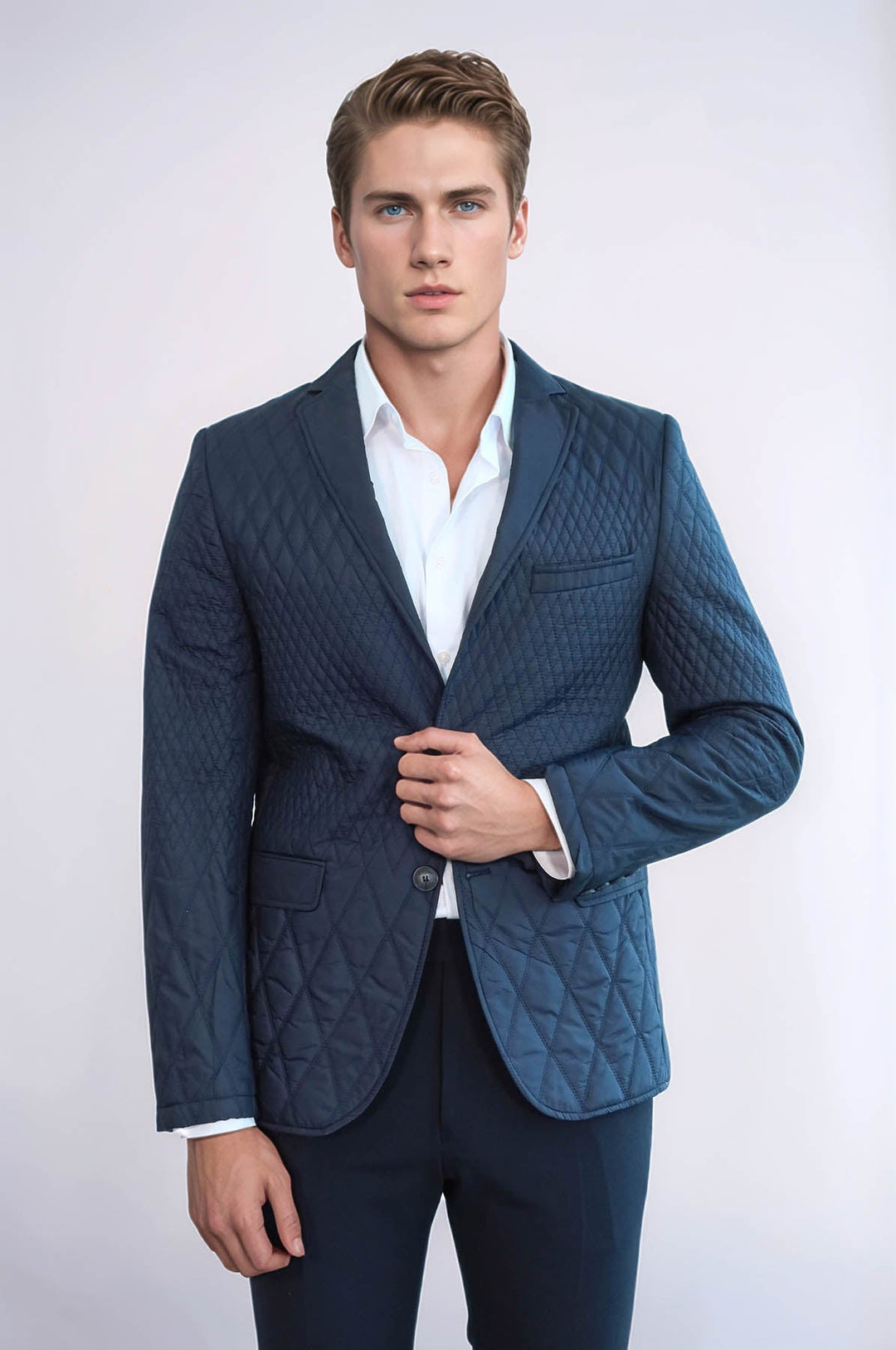 WSS Slim Fit Navy Blue Quilted Blazer  - Marana