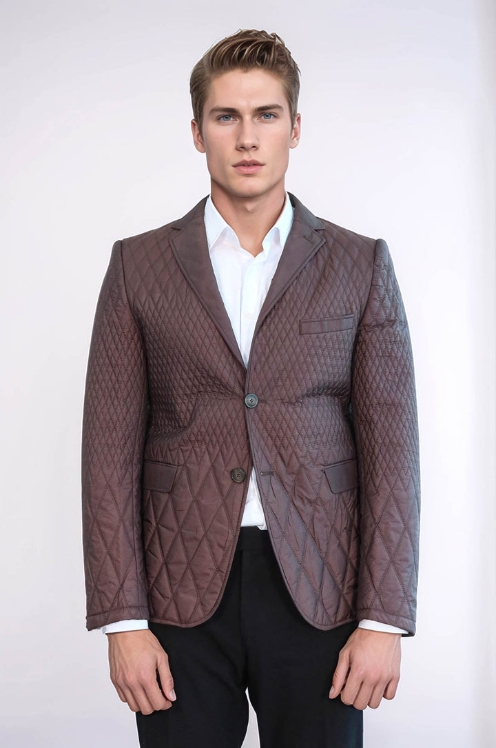 WSS Slim Fit Brown Quilted Blazer  - Utica