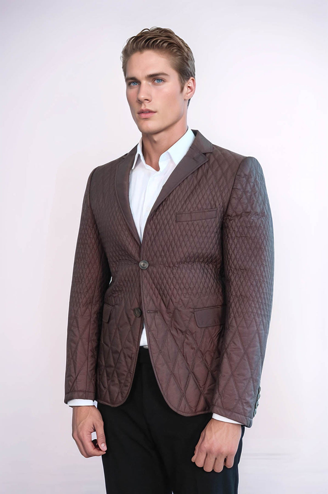 WSS Slim Fit Brown Quilted Blazer  - Utica