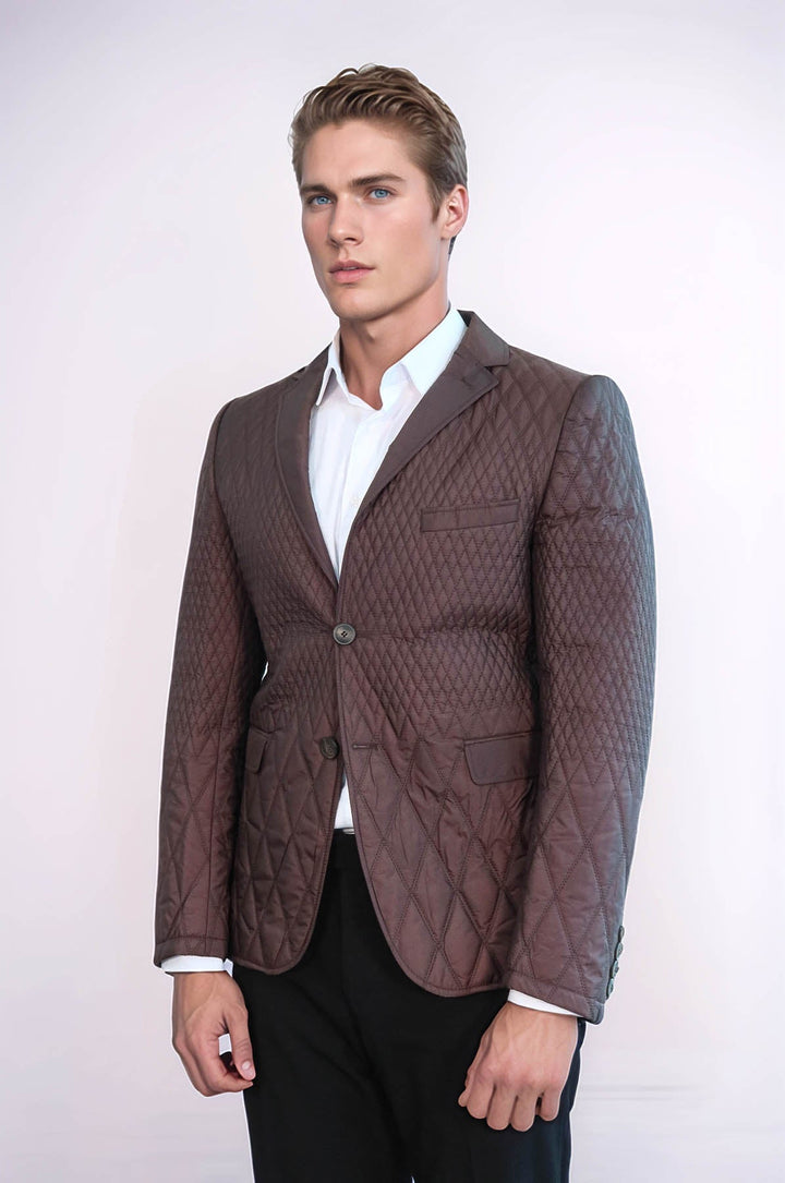 WSS Slim Fit Brown Quilted Blazer  - Utica