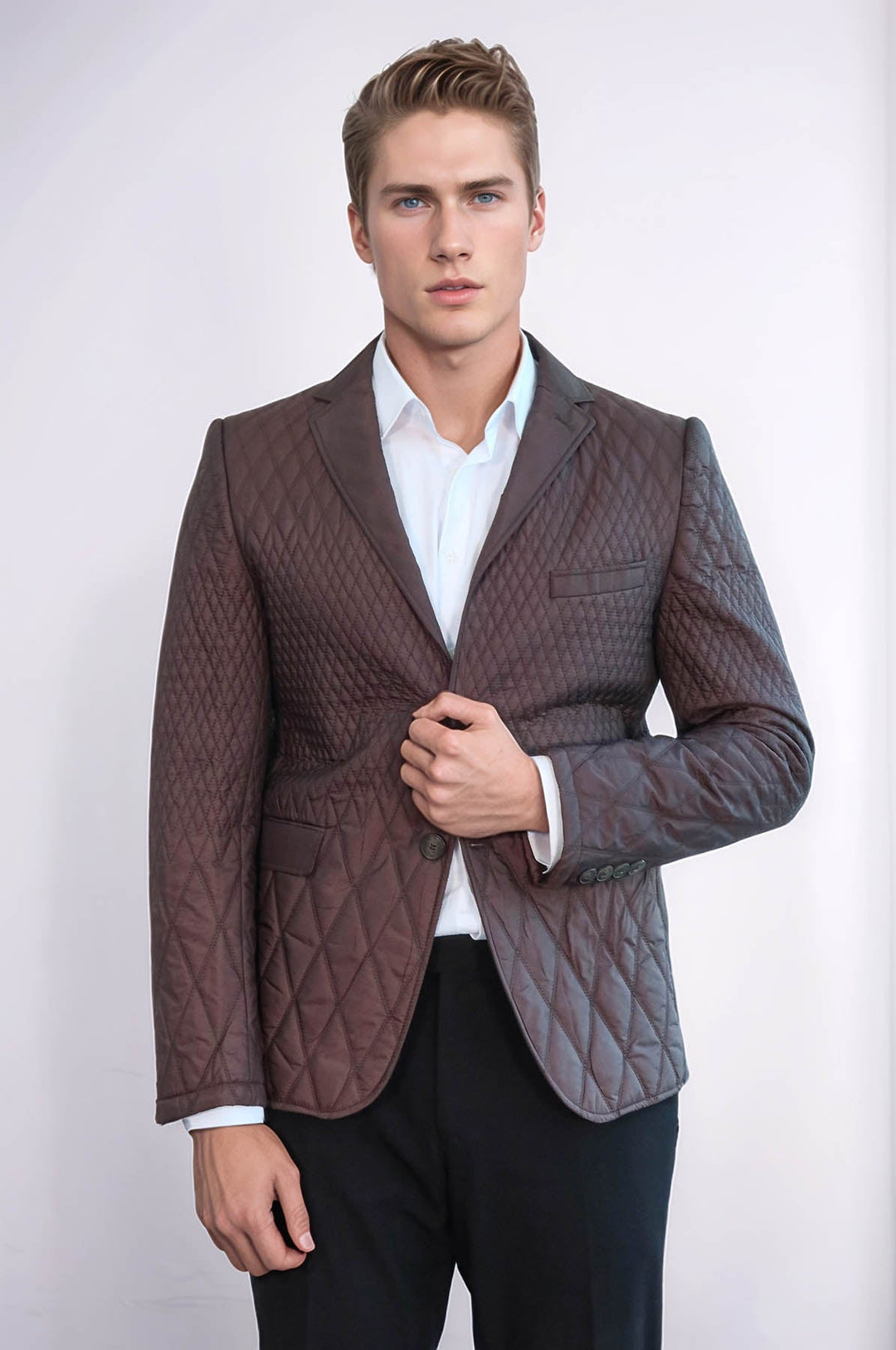 WSS Slim Fit Brown Quilted Blazer  - Utica