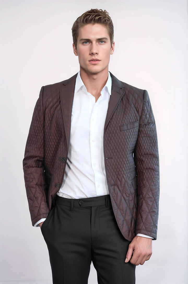 WSS Slim Fit Brown Quilted Blazer  - Utica