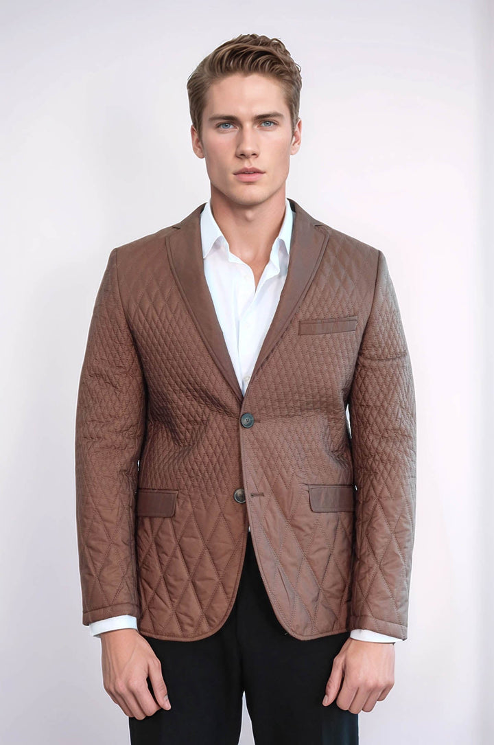 WSS 3 Pockets 2 Button Quilted Coat Jacket Tan Short Coat- - Cosenza
