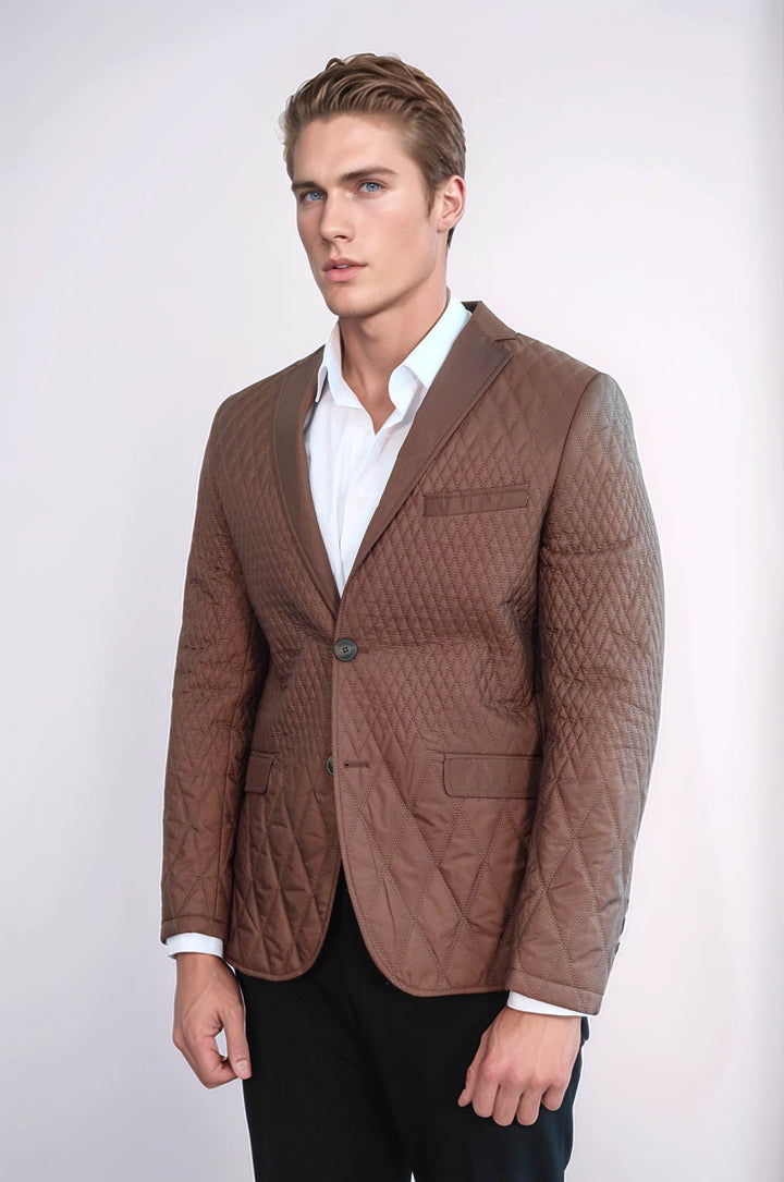 WSS 3 Pockets 2 Button Quilted Coat Jacket Tan Short Coat- - Cosenza