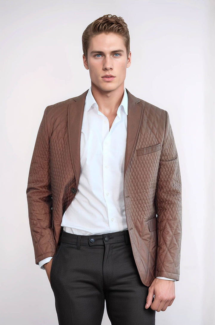 WSS 3 Pockets 2 Button Quilted Coat Jacket Tan Short Coat- - Cosenza