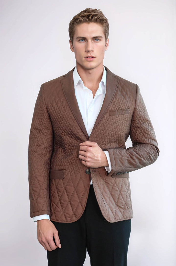 WSS 3 Pockets 2 Button Quilted Coat Jacket Tan Short Coat- - Cosenza