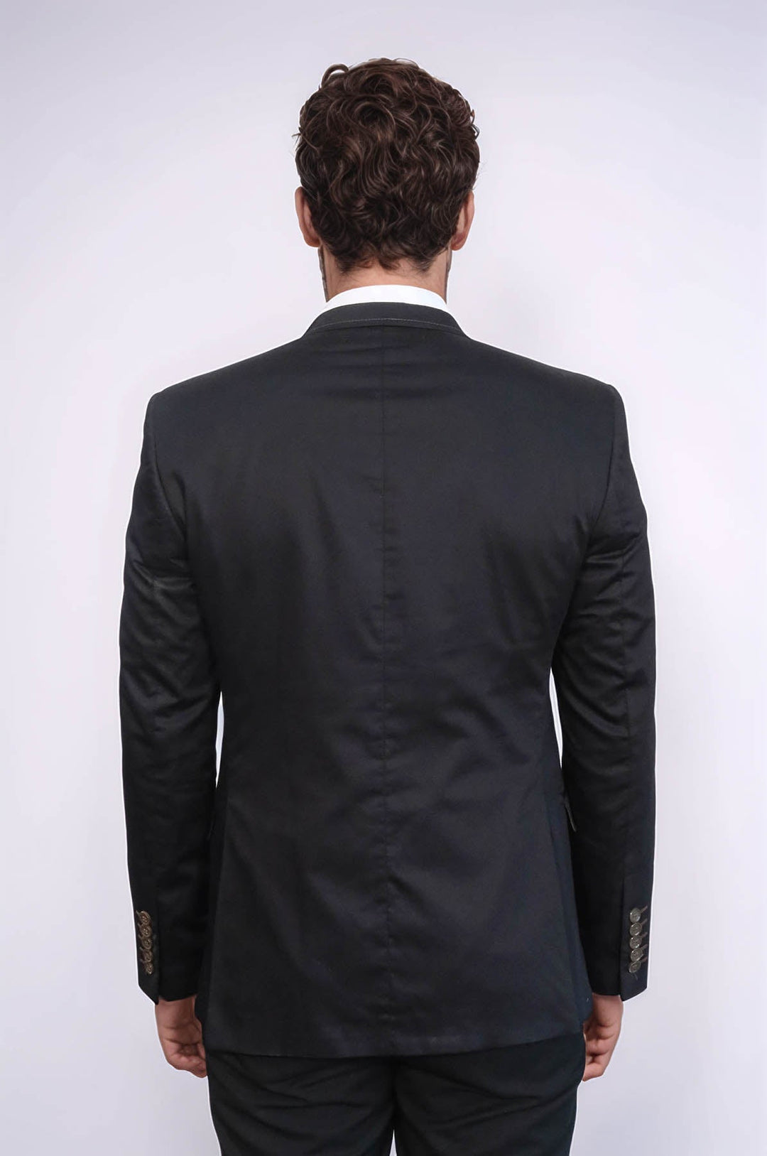 WSS Single Button Cotton Mono Lapel Black Jacket- - Juana Díaz