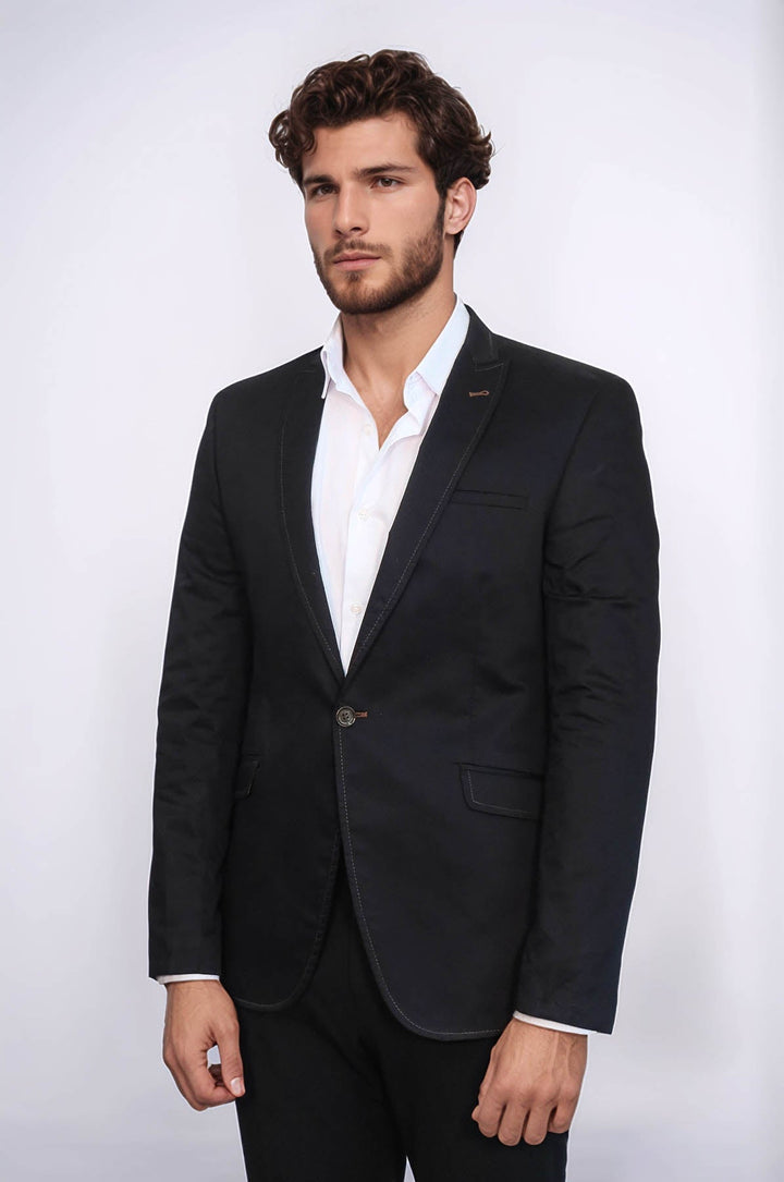 WSS Single Button Cotton Mono Lapel Black Jacket- - Juana Díaz
