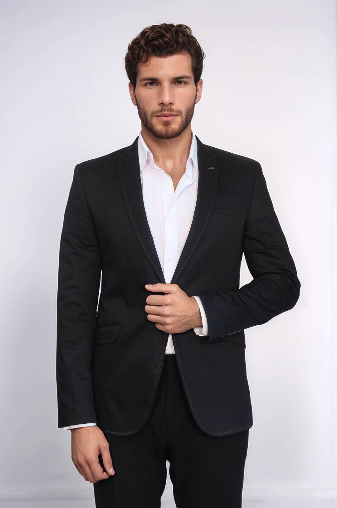 WSS Single Button Cotton Mono Lapel Black Jacket- - Juana Díaz
