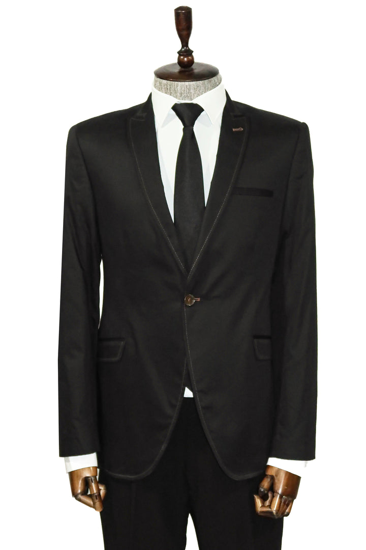 WSS Single Button Cotton Mono Lapel Black Jacket- - Garden Grove