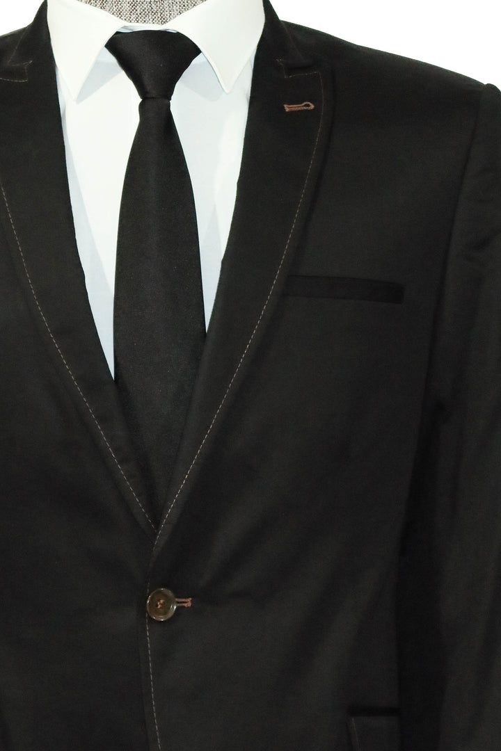 WSS Single Button Cotton Mono Lapel Black Jacket- - Garden Grove