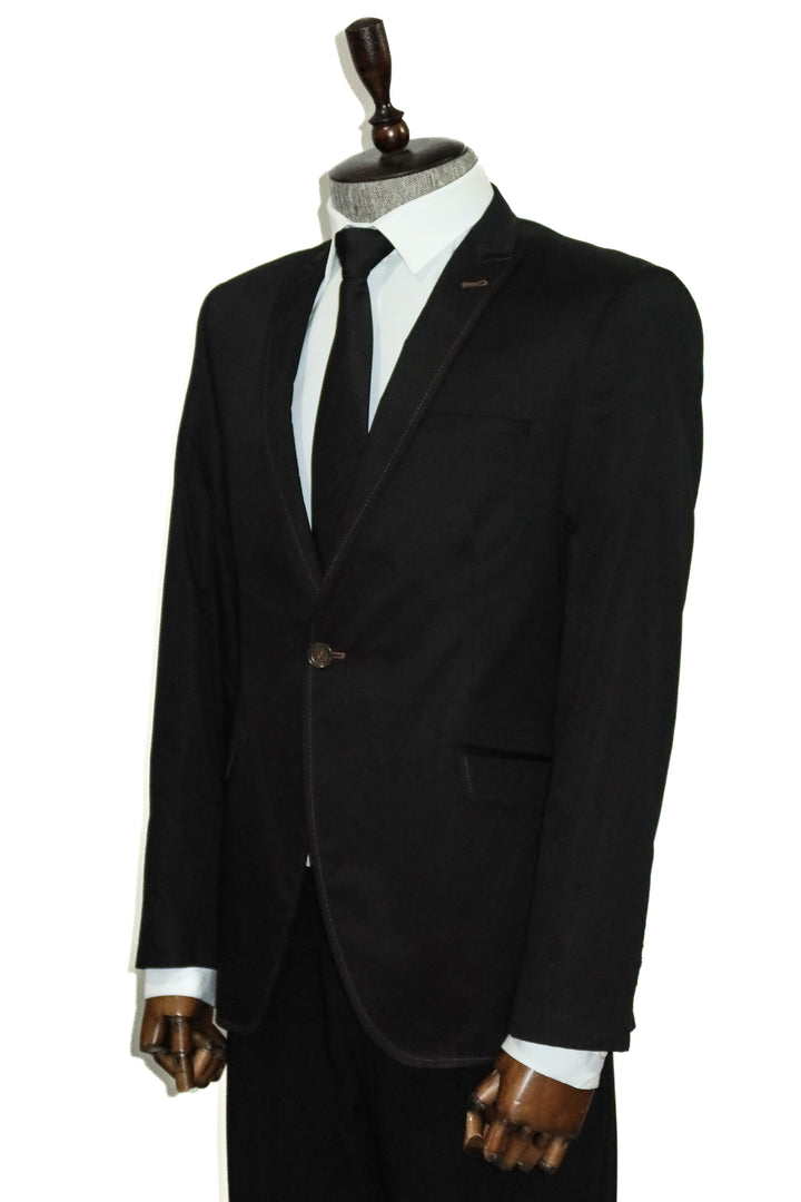 WSS Single Button Cotton Mono Lapel Black Jacket- - Garden Grove