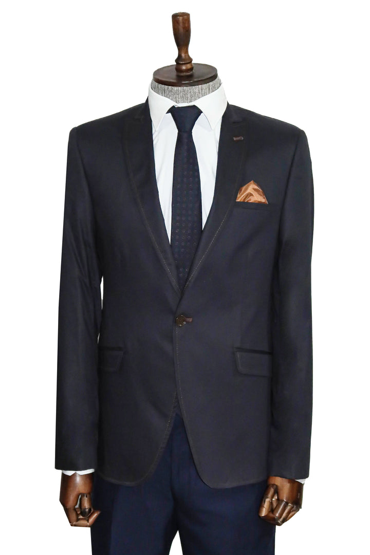 WSS Single Button Cotton Mono Lapel Navy Blue Jacket- - Lexington