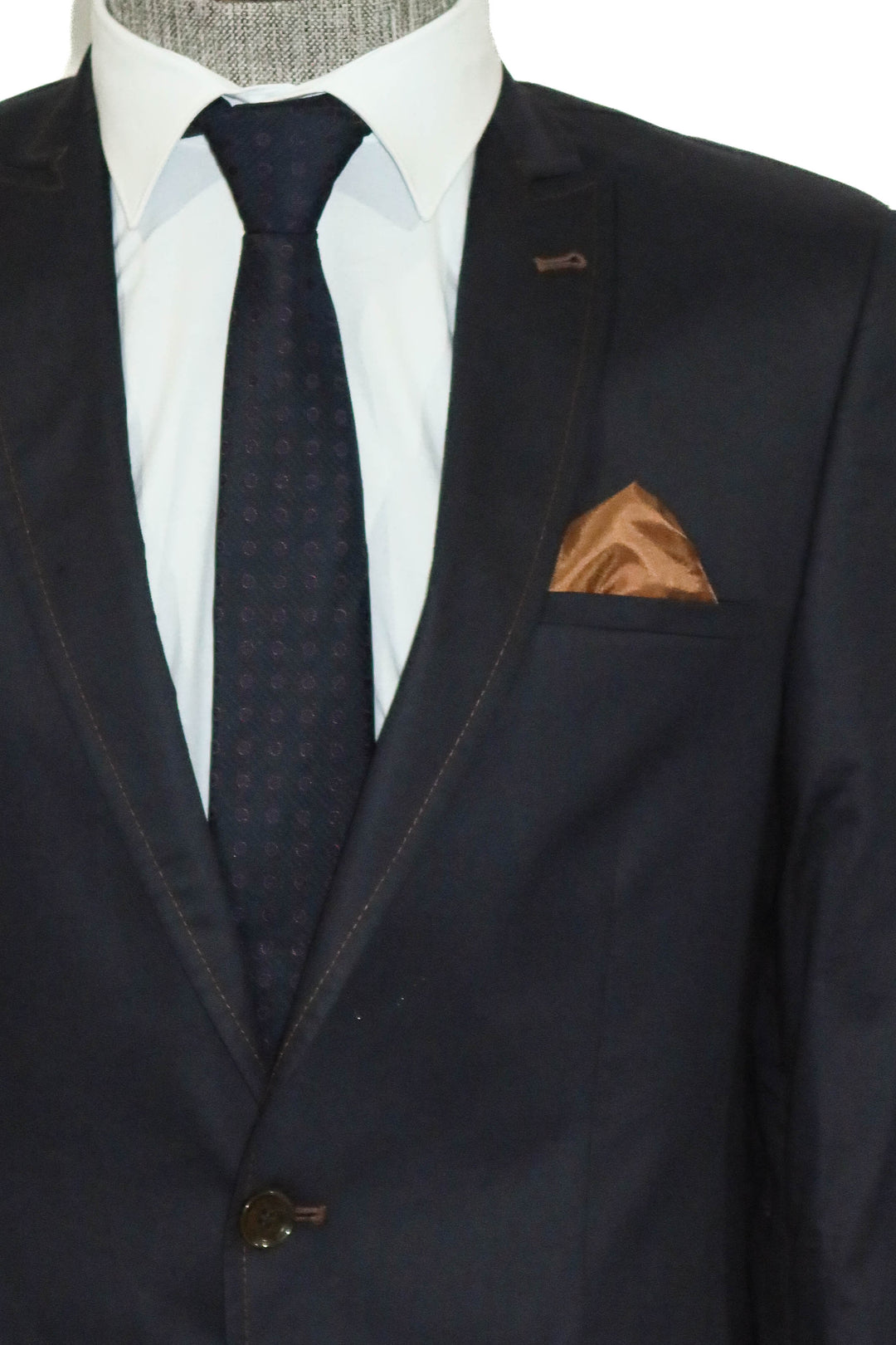 WSS Single Button Cotton Mono Lapel Navy Blue Jacket- - Lexington