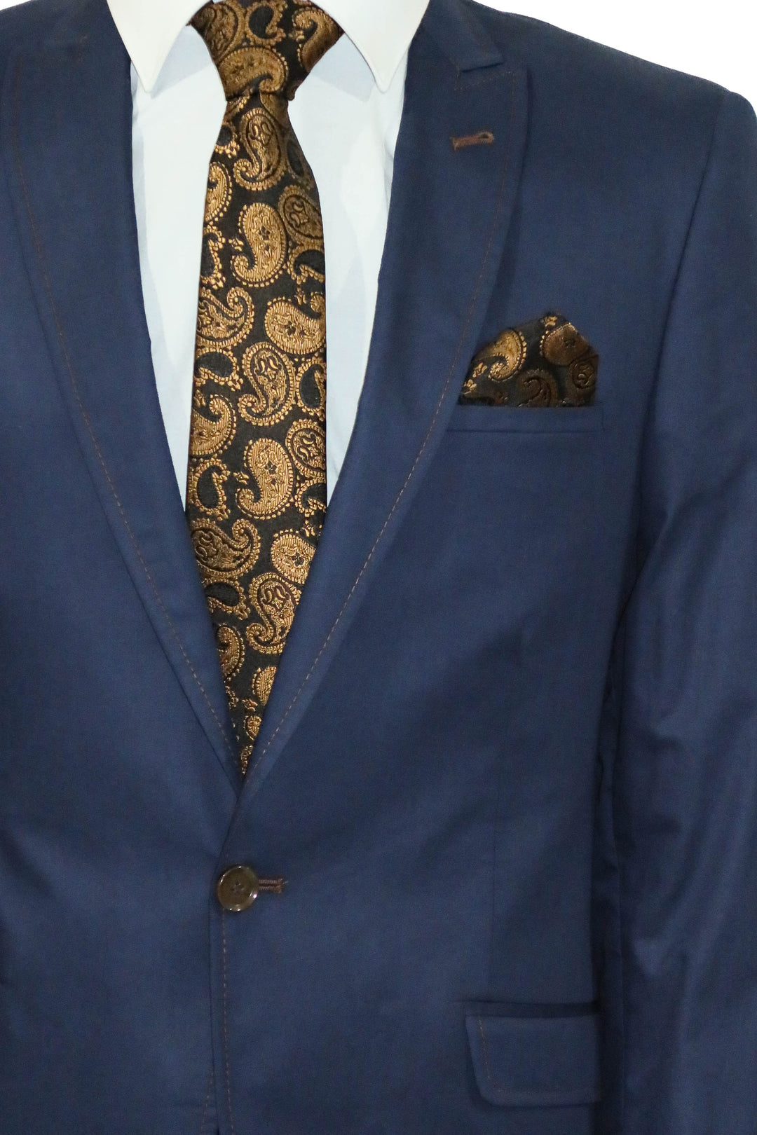 WSS Single Button Cotton Mono Lapel Dark Blue Jacket- - Belfort