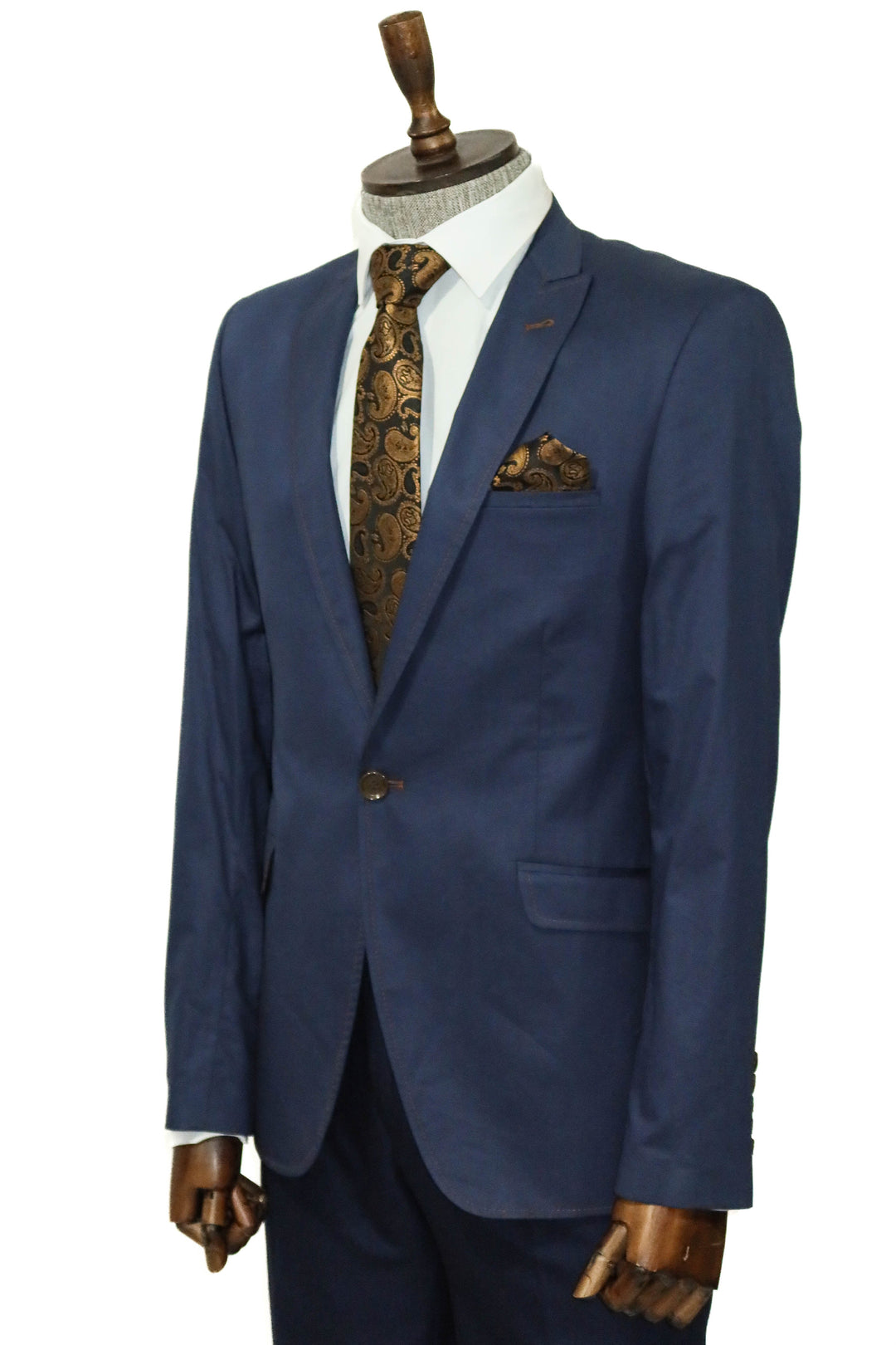 WSS Single Button Cotton Mono Lapel Dark Blue Jacket- - Belfort