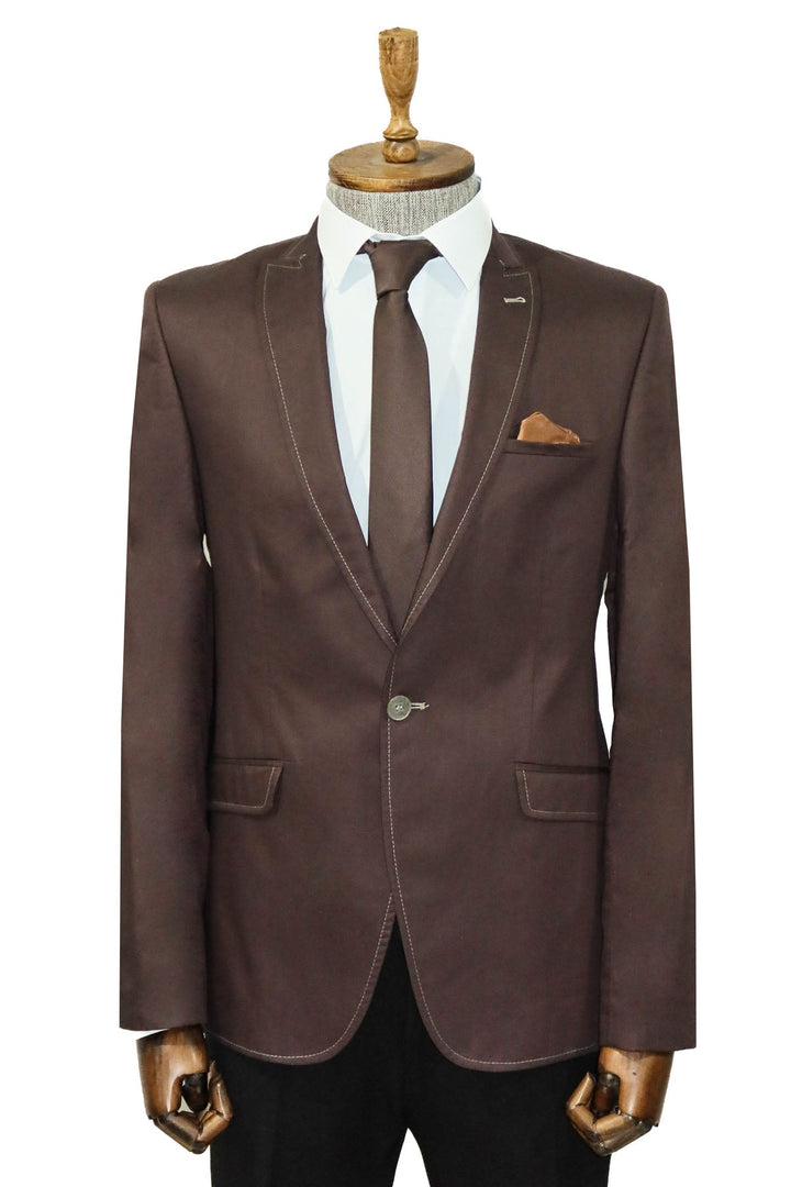 WSS Single Button Cotton Mono Lapel Brown Jacket- - Vlissingen