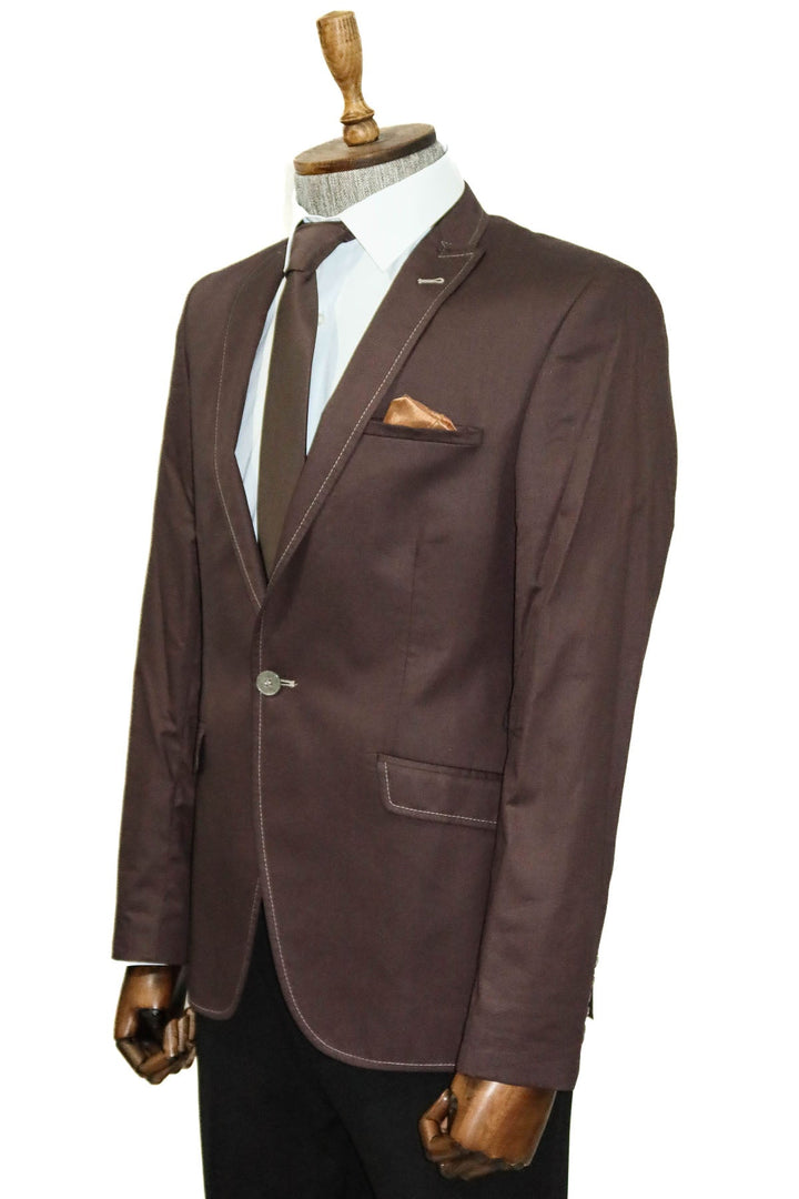 WSS Single Button Cotton Mono Lapel Brown Jacket- - Vlissingen