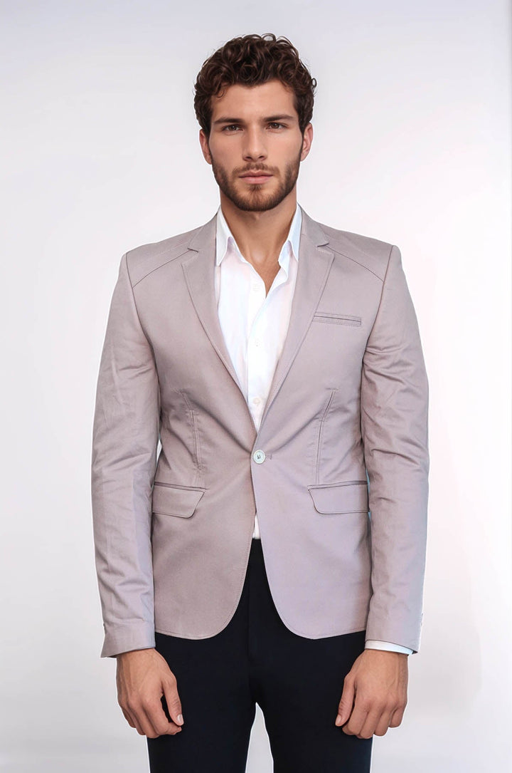 WSS 3 pocket Single Button Cotton Beige Jacket- - West Orange