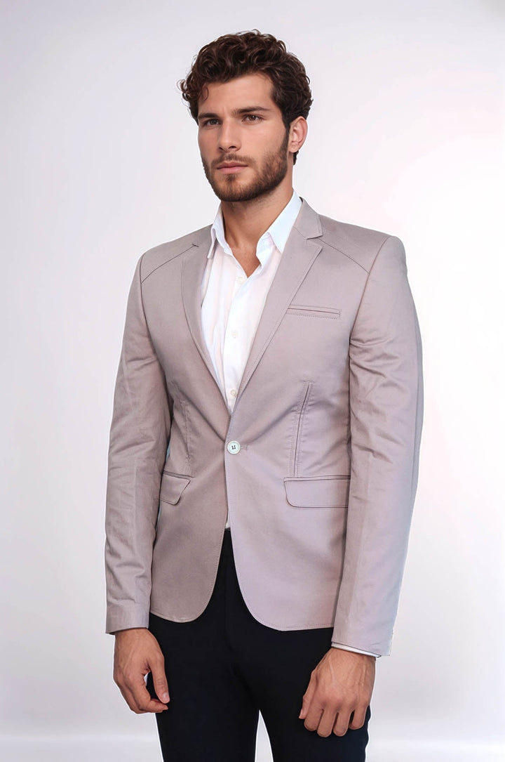 WSS 3 pocket Single Button Cotton Beige Jacket- - West Orange