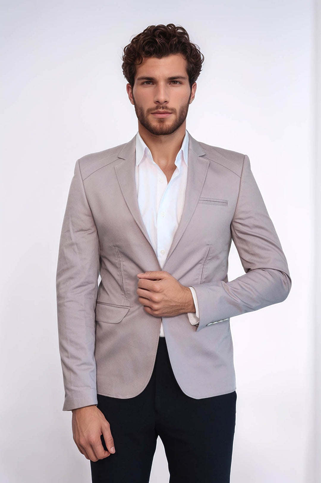 WSS 3 pocket Single Button Cotton Beige Jacket- - West Orange