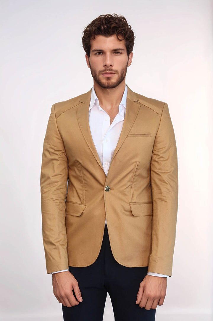 WSS 3 pocket Single Button Cotton Tan Jacket- - Oakton