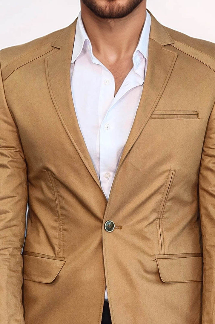 WSS 3 pocket Single Button Cotton Tan Jacket- - Oakton