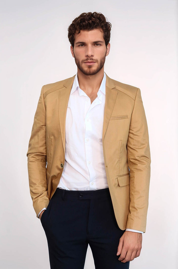 WSS 3 pocket Single Button Cotton Tan Jacket- - Oakton