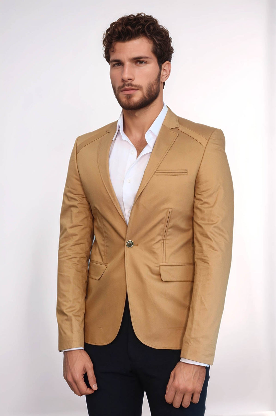 WSS 3 pocket Single Button Cotton Tan Jacket- - Oakton