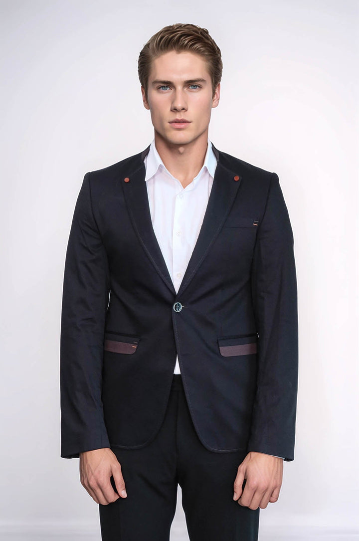 WSS Single Button Standing Collar Black Men Blazer  - Rochdale