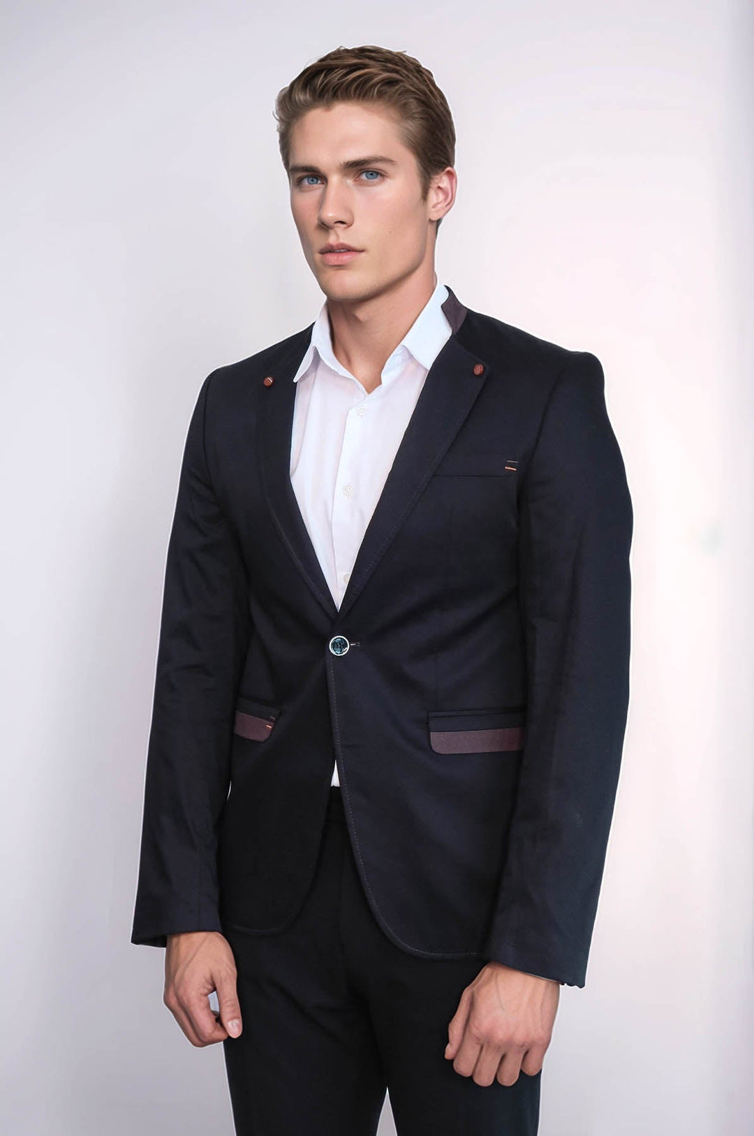 WSS Single Button Standing Collar Black Men Blazer  - Rochdale