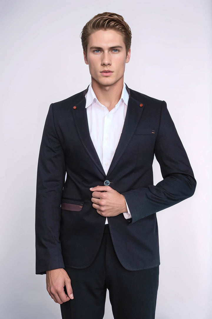 WSS Single Button Standing Collar Black Men Blazer  - Rochdale