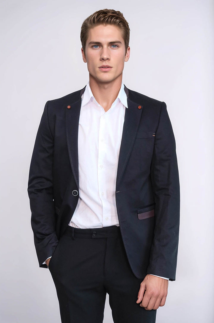 WSS Single Button Standing Collar Black Men Blazer  - Rochdale