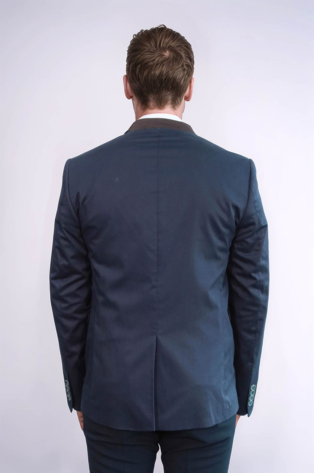 WSS Single Button Standing Collar Navy Blue Men Blazer  - Salem