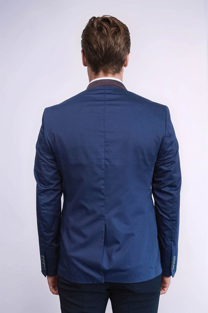 WSS Single Button Standing Collar Navy Blue Men Blazer  - Aranjuez