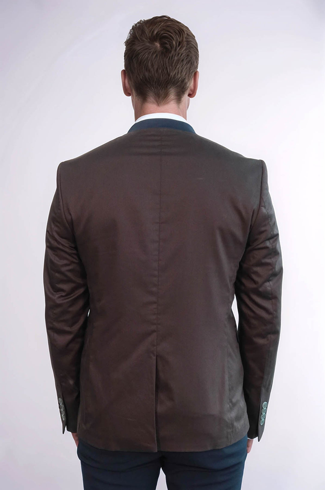 WSS Single Button Standing Collar Brown Men Blazer  - Freiberg