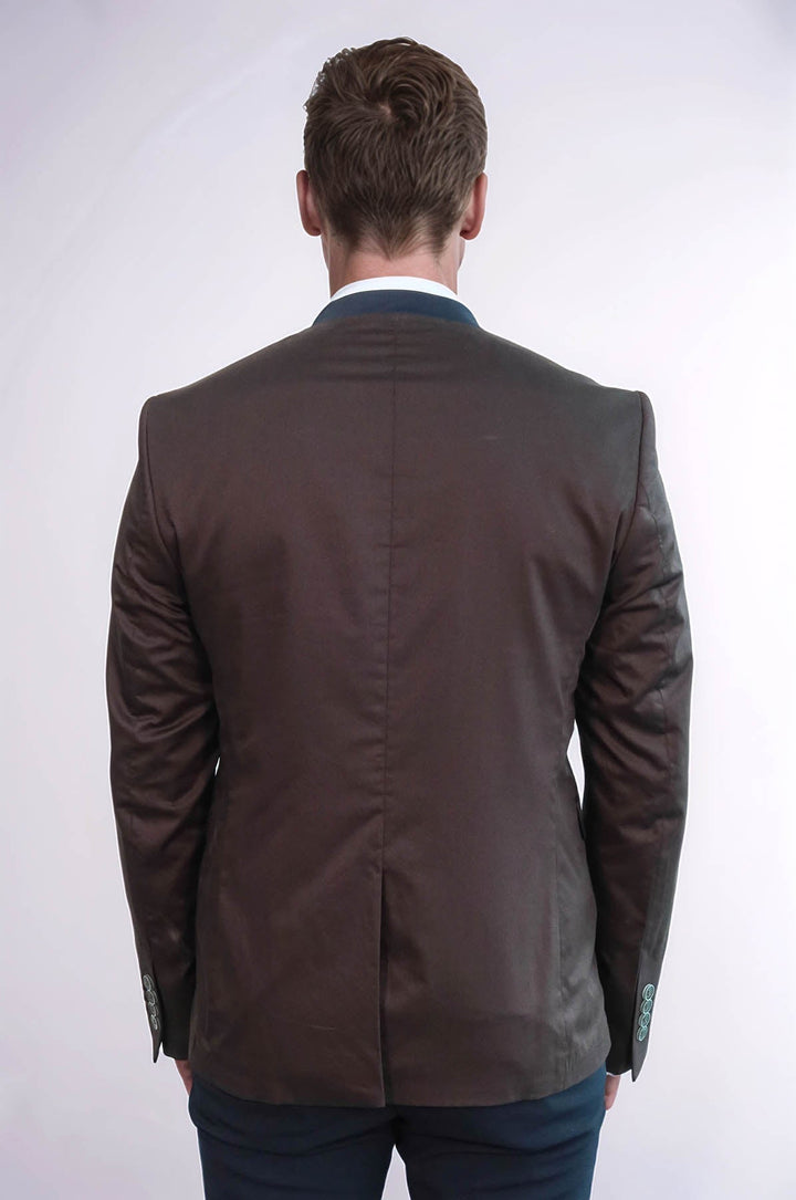 WSS Single Button Standing Collar Brown Men Blazer  - Freiberg