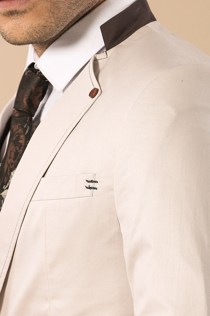 WSS Single Button Standing Collar Cream Men Blazer  - Port Huron