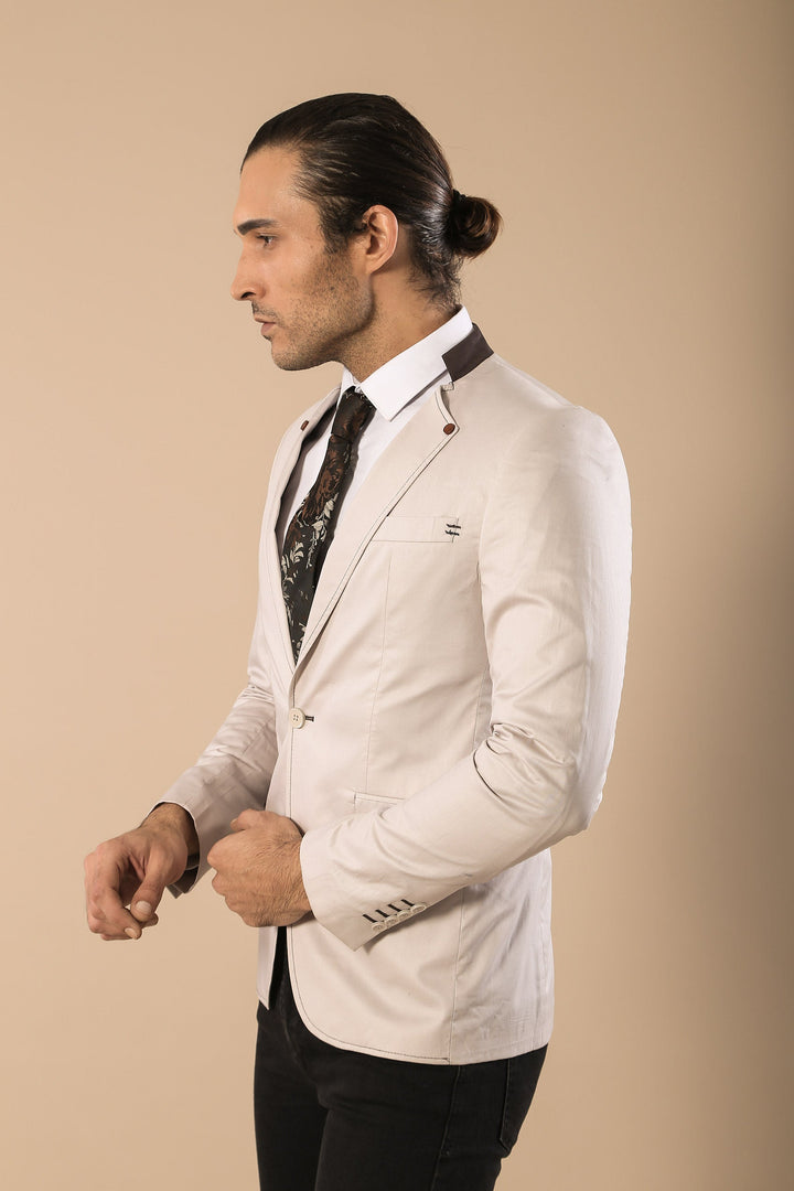 WSS Single Button Standing Collar Cream Men Blazer  - Port Huron