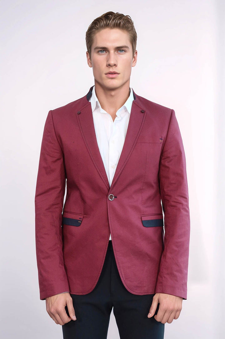 WSS Crew Neck Burgundy Men Blazer  - Oss