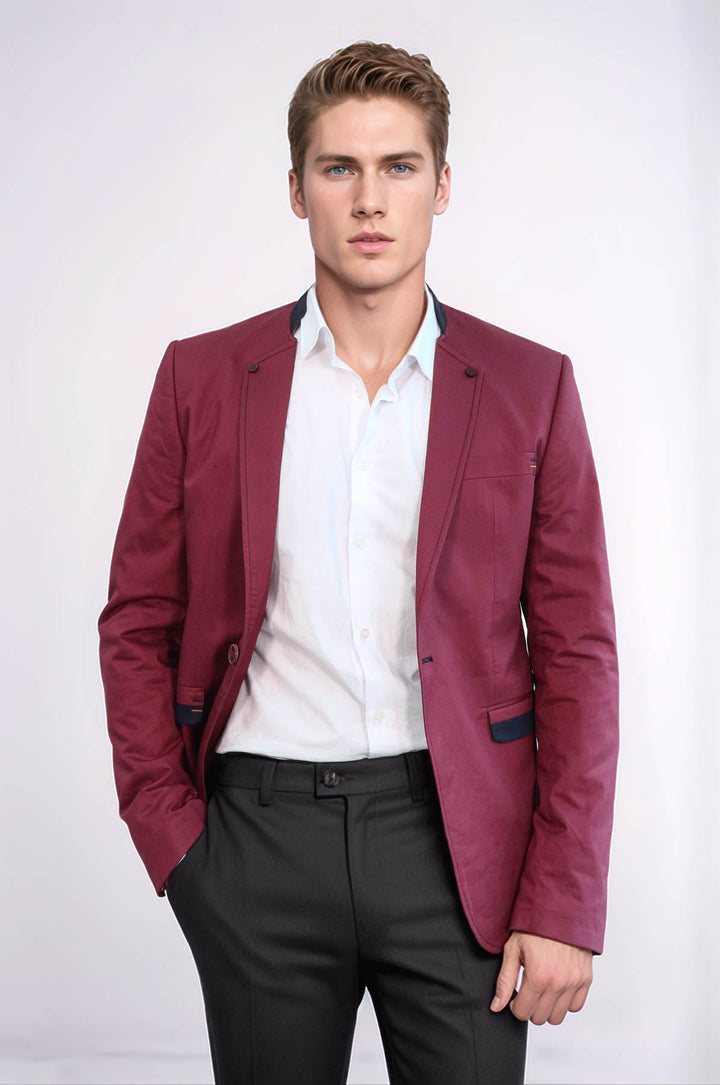 WSS Crew Neck Burgundy Men Blazer  - Oss