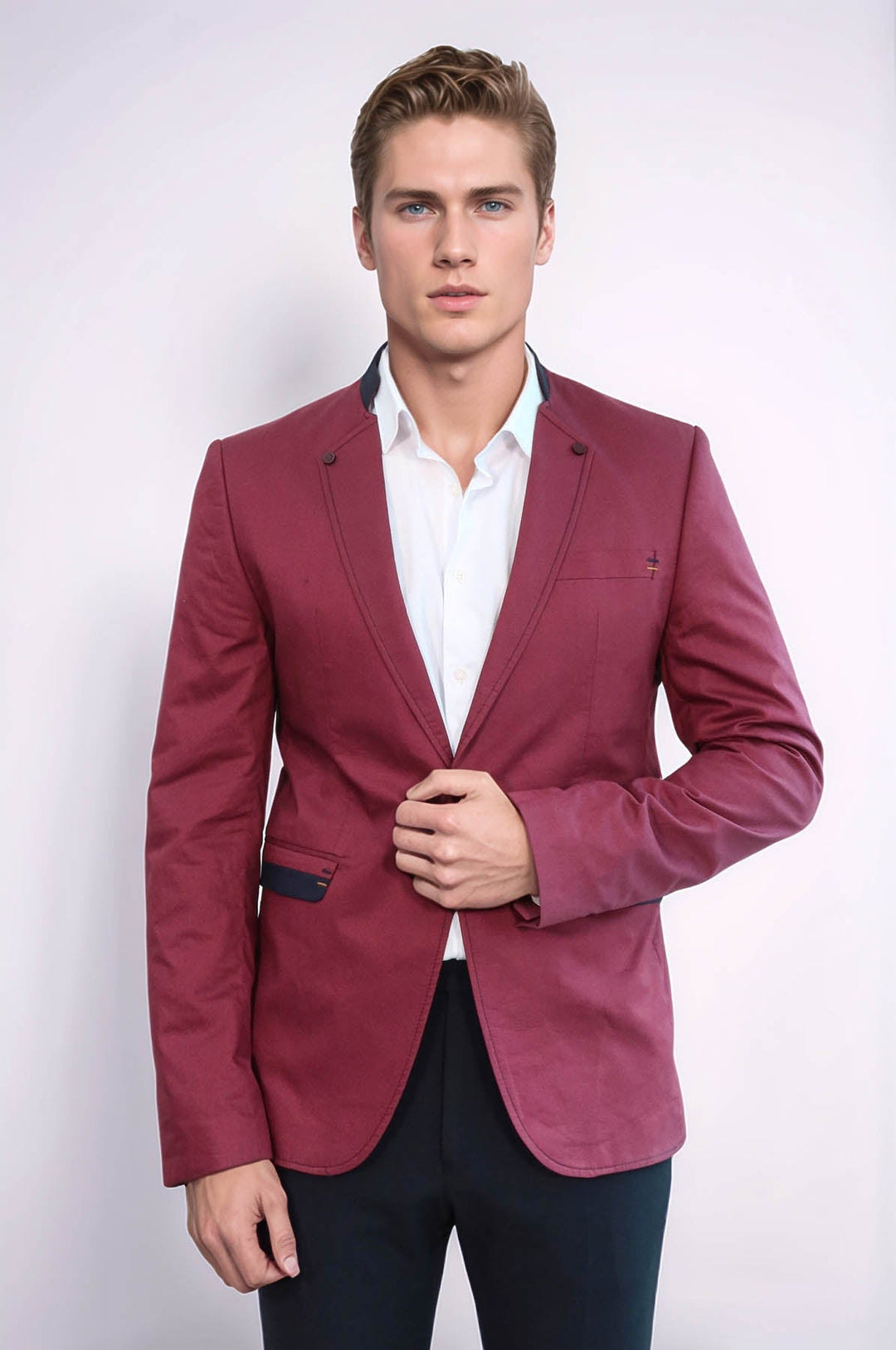 WSS Crew Neck Burgundy Men Blazer  - Oss