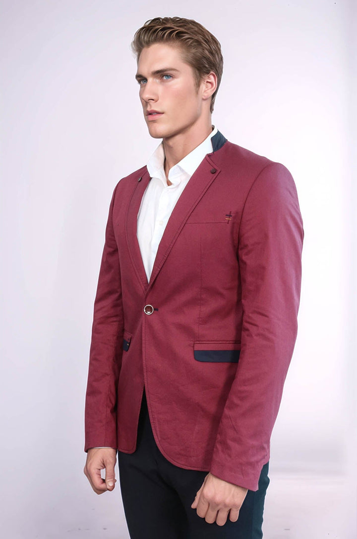 WSS Crew Neck Burgundy Men Blazer  - Oss