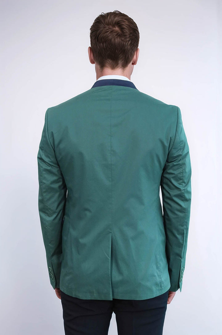 WSS Single Button Standing Collar Green Men Blazer  - Valley Stream