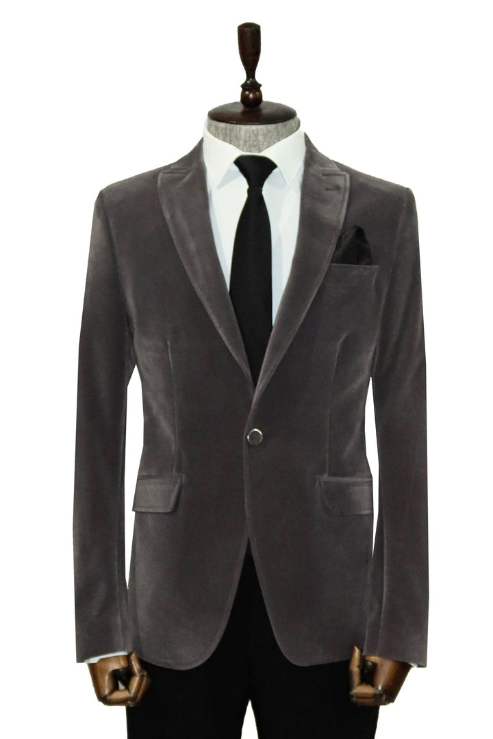 WSS Velvet Slim Fit Grey Men Blazer  - Acatlán de Pérez Figueroa