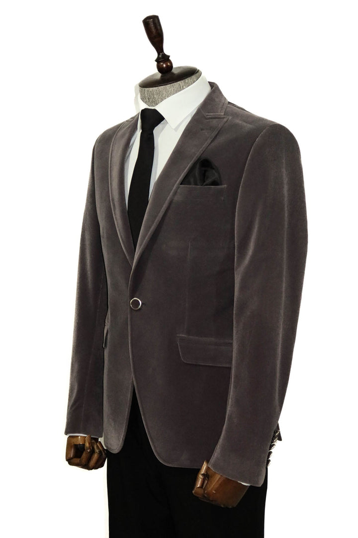 WSS Velvet Slim Fit Grey Men Blazer  - Acatlán de Pérez Figueroa