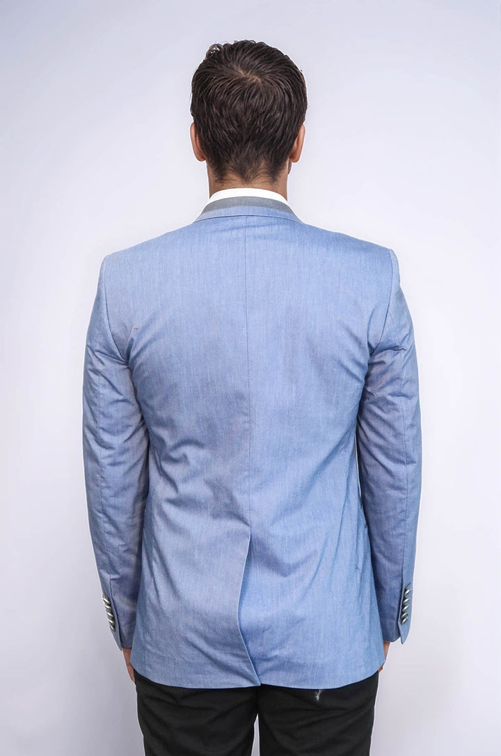 WSS 3 Pockets 2 Buttons Cross Piping Light Blue Jacket- - Lehigh Acres