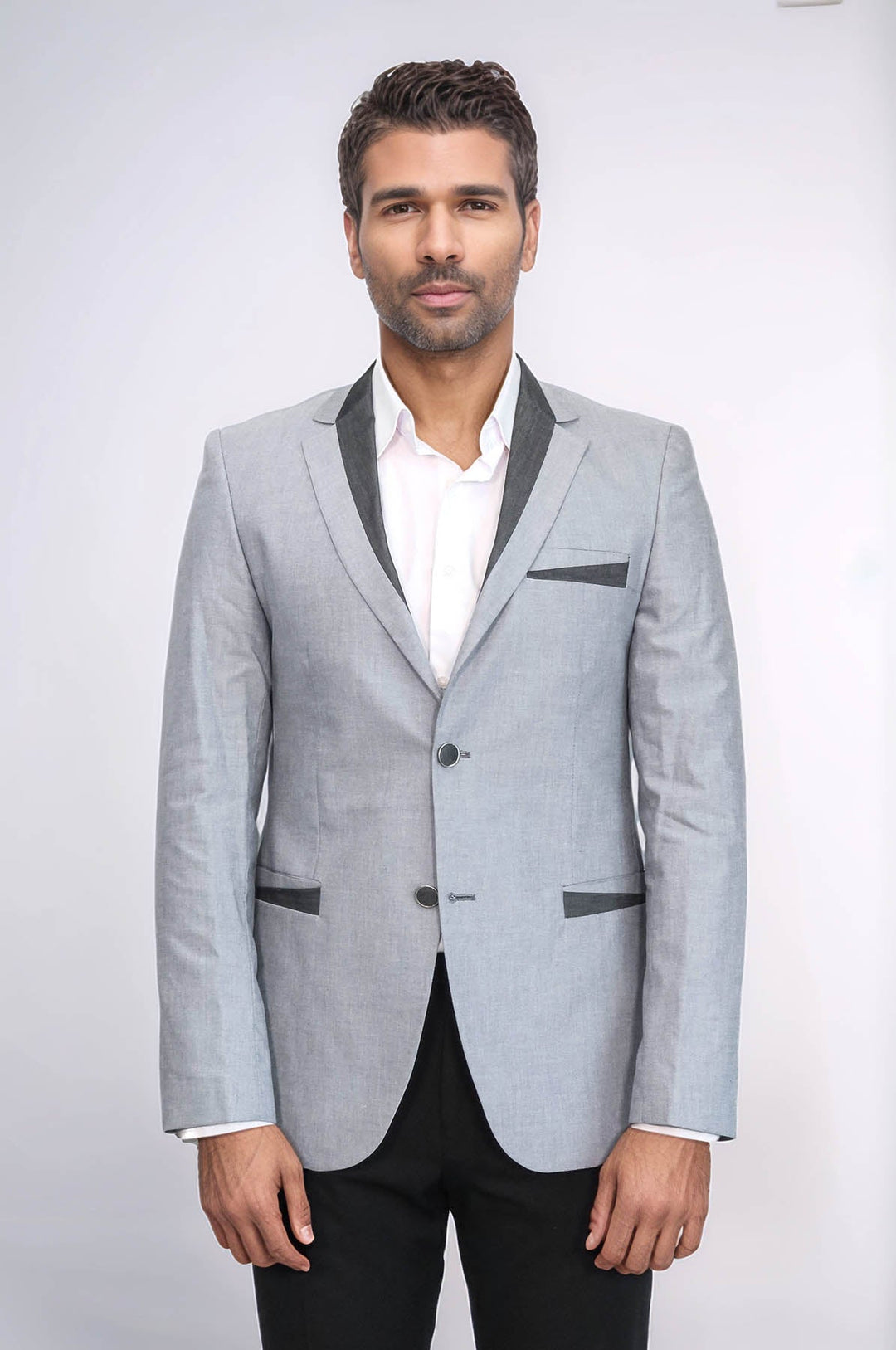 WSS 3 Pockets 2 Buttons Cross Piping Grey Jacket- - Bartlett